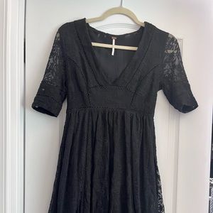 Free People black dress, lace detail.